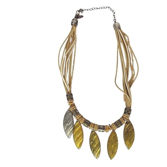 Avenue Multi Strand Seed Beads Boho Leaf Dangles Necklace - Picture 2 of 8